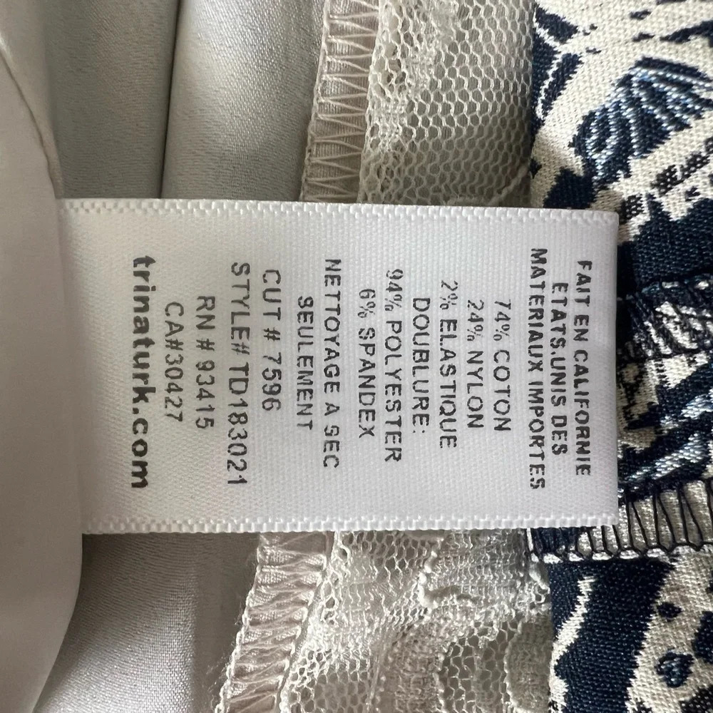 Trina Turk butterfly dress Pacific Butterfly jacquard fringe indigo ivory size 6 - Picture 10 of 14